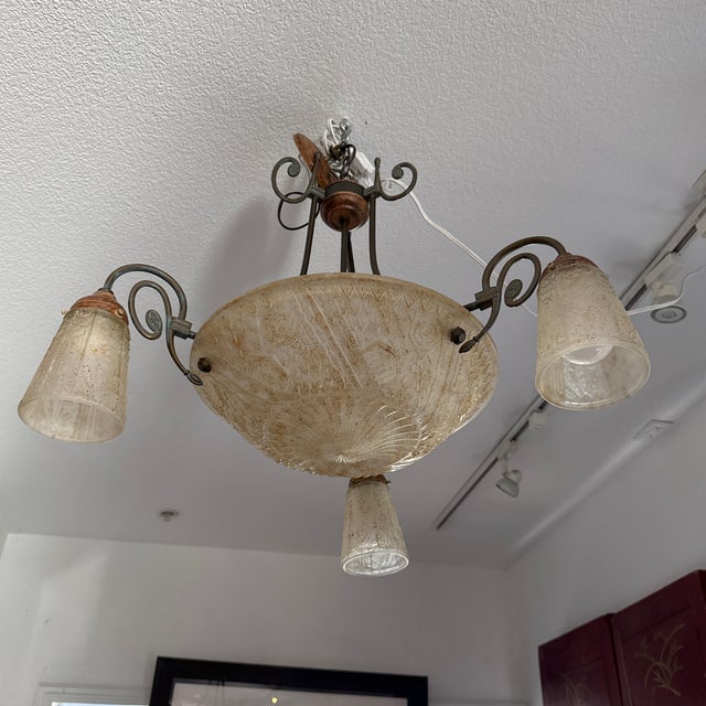 Vintage Cast Glass Chandelier For Sale - Image 4 of 12