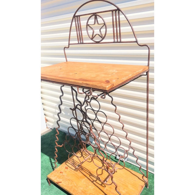 1980s Hand Forged Iron Wood Texas Star Rustic Ranch Style Dry Bar For Sale - Image 5 of 11