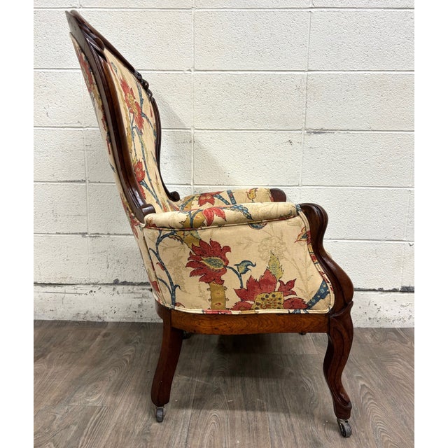 Beige Antique Victorian Rococo Revival Balloon Back Walnut Armchair Parlor Chair For Sale - Image 8 of 10