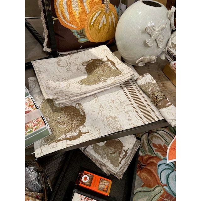 Kenneth Ludwig Chicago Fall Harvest Elegant Turkey Napkins - Set of 4 For Sale - Image 4 of 6