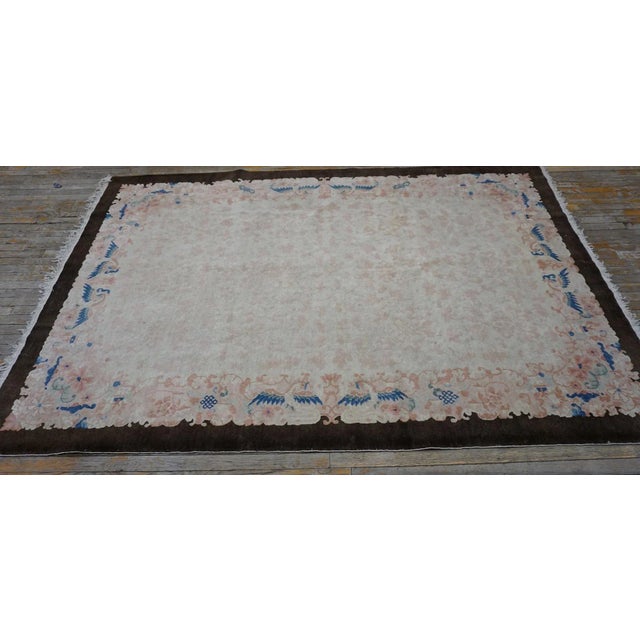 1920s Ivory Floral Antique Chinese Peking Carpet 6'1" X 8'8" Handknotted Wool Rug For Sale - Image 12 of 12