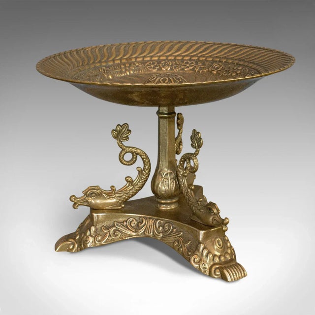 This is a vintage fruit bowl. An oriental, brass Art Deco grape serving dish, dating to the mid-20th century, circa 1950....