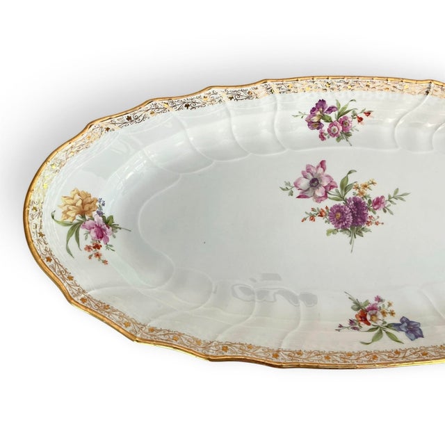 KPM Porcelain 19th C. KPM Berlin Neuosier 25" Porcelain Floral Oval Serving Master Platter For Sale - Image 4 of 11