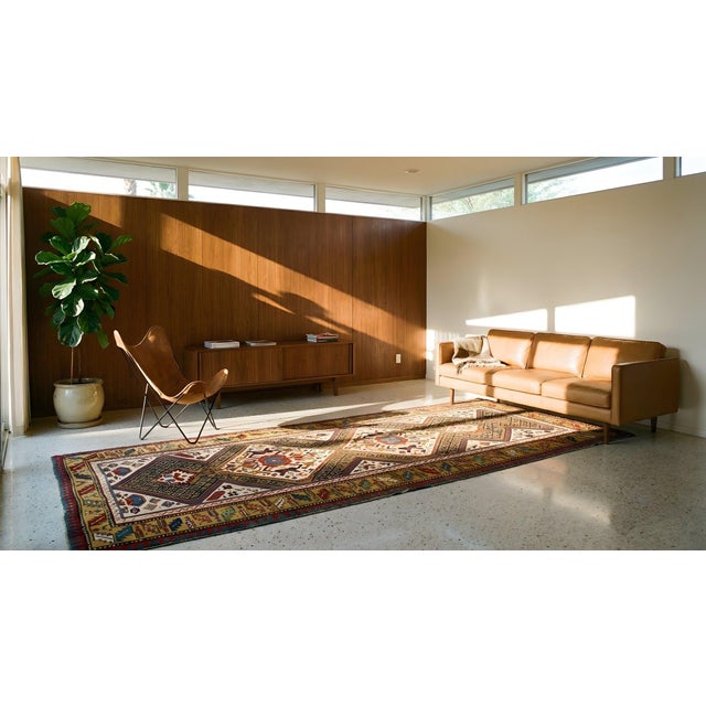 1870s Multicolor Diamond Tribal Antique Caucasian Rug 3'8" X 7'9" Handknotted Wool Carpet For Sale In New York - Image 6 of 8