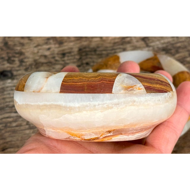 Mid 20th Century Vintage Italian Harlequin Inlaid Onyx Stone Ashtrays - A Pair For Sale - Image 5 of 7