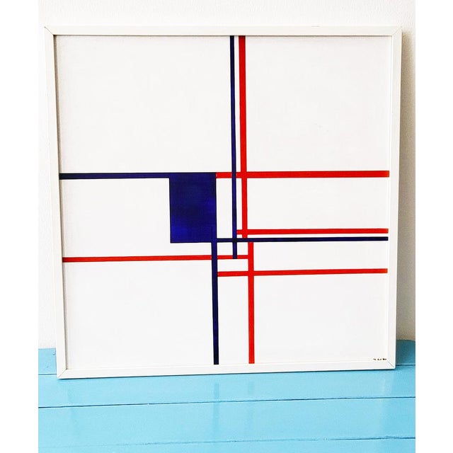 After Mondrian, Abstract Composition, 1972, Oil on Canvas & Wood For Sale - Image 6 of 6