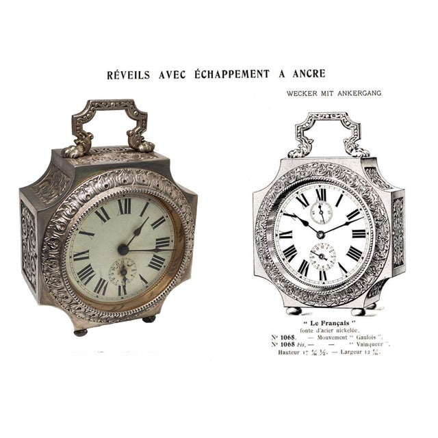 Patented French carriage clock called “Le Français”. The four-leaf clover design features a beautiful top handle and a...