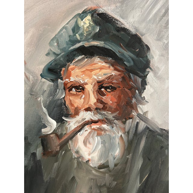 1960s Vintage Impressionist Oil Painting Portrait of an Old “Salty Dog” Sailor For Sale - Image 5 of 7