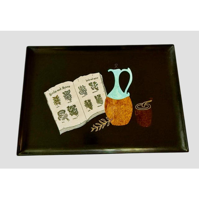 Authentic mid‑century modern Couroc of Monterey serving tray, produced in the 1960s–1970s. Black satin phenolic resin body...
