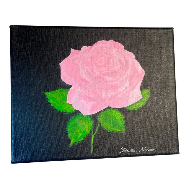 Original Acrylic Painting of a Single Pink Rose on 8x19 Stretched Canvas Signed C.Gilliam For Sale