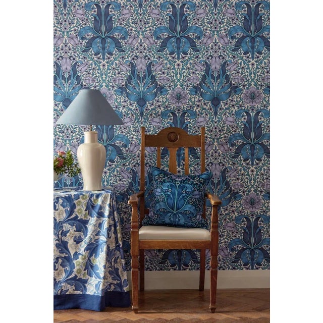 English Morris & Co Spring Thicket Fabric in Midnight/Lilac - a Sample For Sale - Image 3 of 3