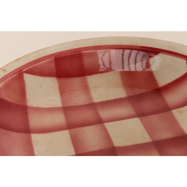 Vintage French Modern Raspberry Tartan Plaid Pedestal Cake Stand by Faïencerie Givors For Sale - Image 10 of 11