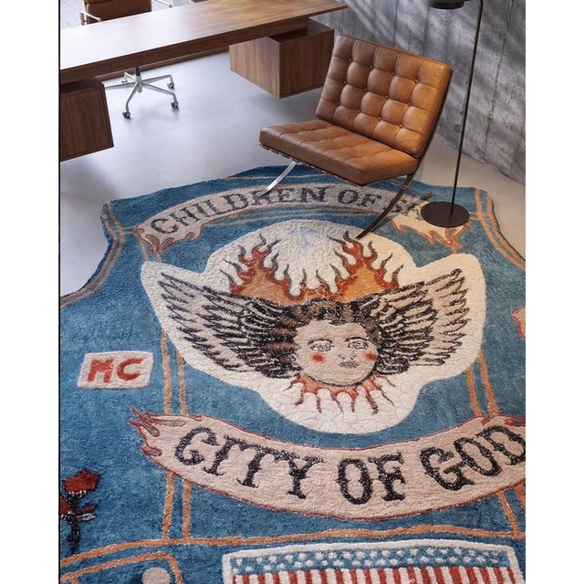 Hand-Knotted Children of Sky Rug in Wool with Silk and Alpaca by Dinodo Studio For Sale - Image 4 of 6