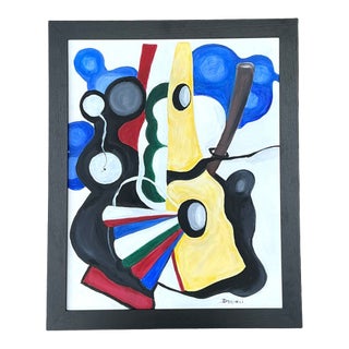 Vintage Abstract Painting on Canvas For Sale