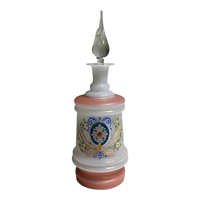 Pink Opaline Hand Painted Decanter For Sale