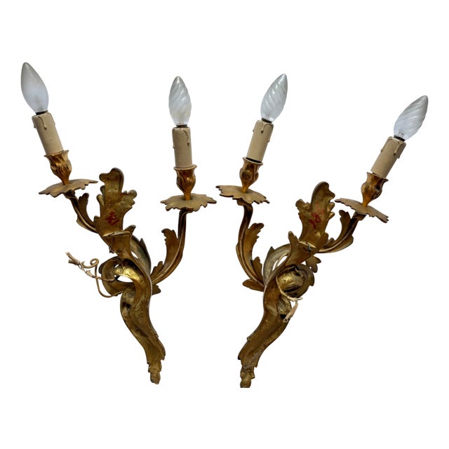 Mid-Century Louis XV Rocaille Style Gilt Bronze Sconces, France, Set of 2 For Sale