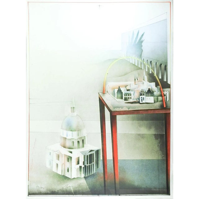 Mid 20th Century Mid 20th Century Surreal Architectural Lithograph For Sale - Image 5 of 5