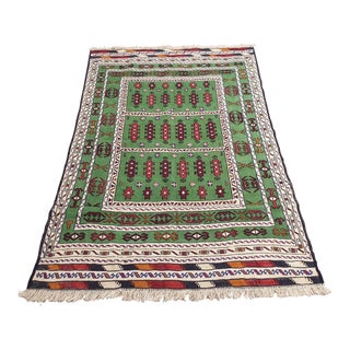 Green Afghan Vintage Handwoven Kilim Wool Rug For Sale