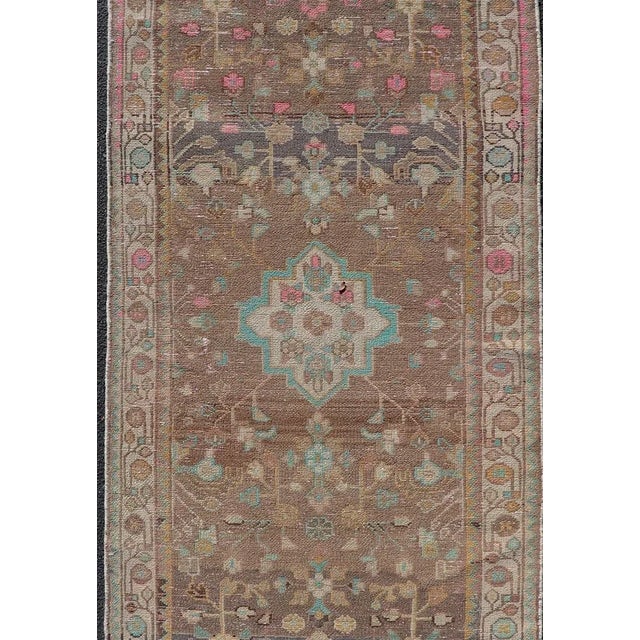 Mid 20th Century Vintage Hamadan Runner With Medallions Set on a Tan Field 3' 5 X 9' 9 For Sale - Image 5 of 11