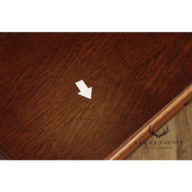 Antique Mission Oak Arts & Crafts Writing Desk With Drawer And Cutout Sides For Sale - Image 17 of 18