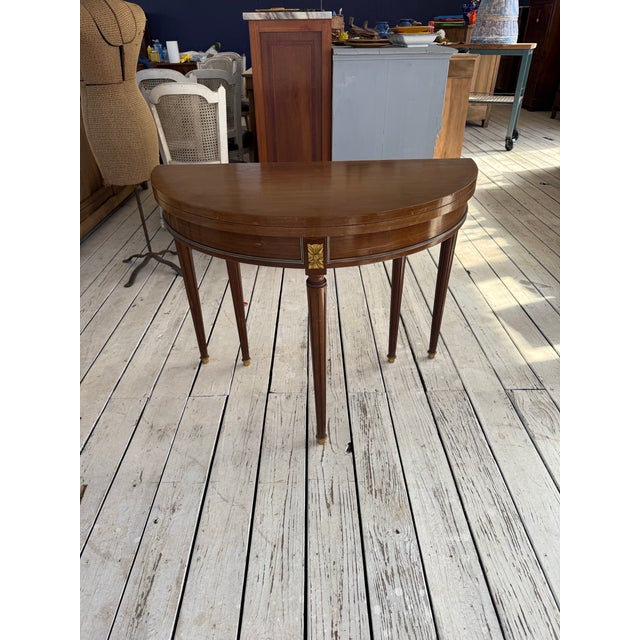 French 19th Century French Louis XVI Period Folding Demilune Console Table or Game Tables For Sale - Image 3 of 12