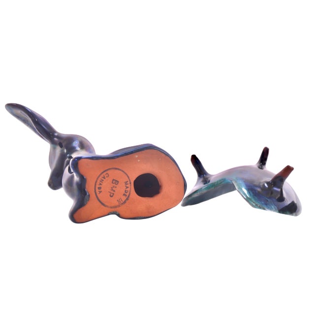 1970s Aqua Water Glaze Pottery Leaf & Fawn - a Pair For Sale - Image 5 of 6