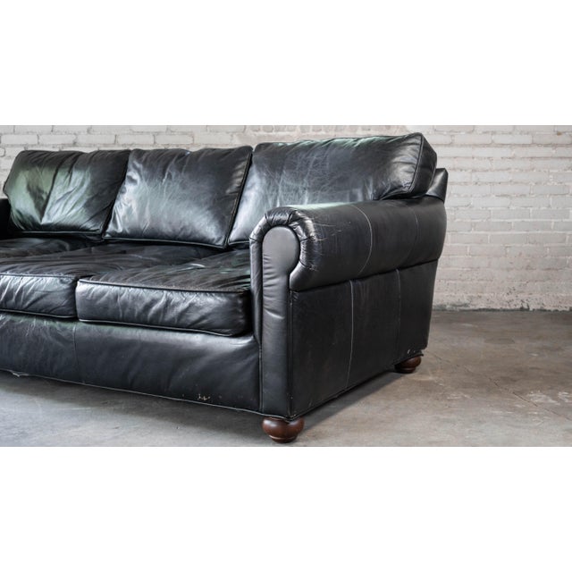 English Restoration Hardware Lancaster Ebony Leather Luxe Sofa For Sale - Image 3 of 16