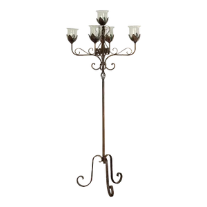 Wrought Iron Floor Candelabra With Glass Shades