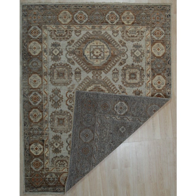 Indian 9x12 Sloane Kazak Blue Ivory Transitional Medallion Modern Hand Knotted Wool Rug For Sale - Image 3 of 4