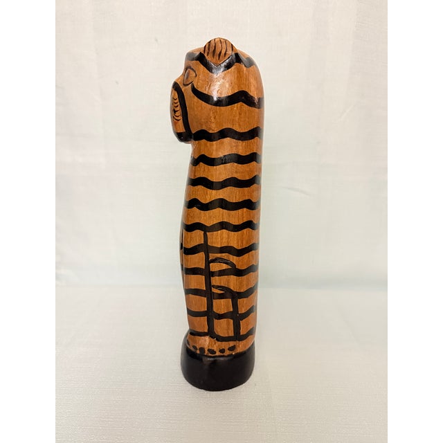 Alexander Girard 1960s Hand-Carved Folk Art Wooden Tiger Cat by Turtle and Crane - Mid-Century Primitive Whimsy For Sale - Image 4 of 11