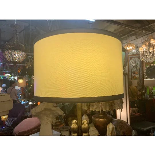 Brass Modern Textured Brass Tower Floor Lamp With Shade For Sale - Image 8 of 9