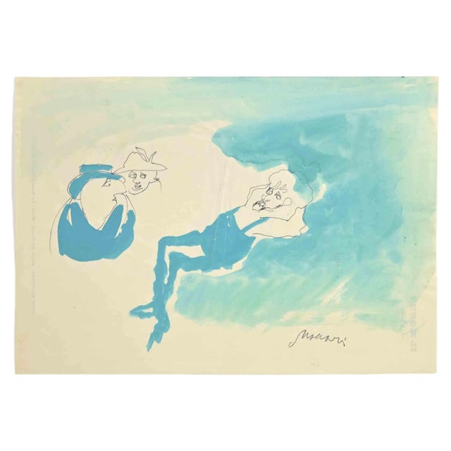 Mino Maccari, The Green Rest, Watercolor, 1960s For Sale