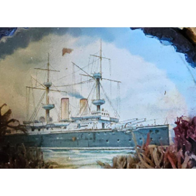 Edwardian Shellwork Valentine Diorama of a Royal Navy Cruiser, Star-Shaped Frame English, Circa 1900–1910 This shellwork...