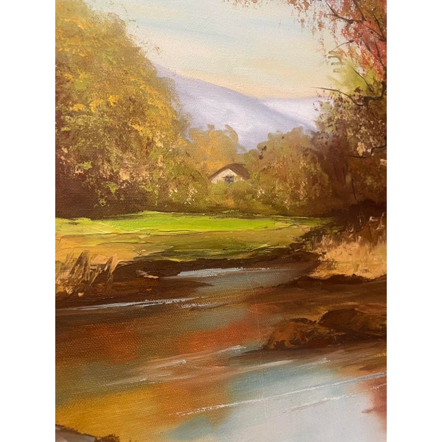 Vintage Traditional Impressionist Still Life Autumn Landscape Original Oil Painting, Chartreuse, Copper, Orange For Sale - Image 10 of 11