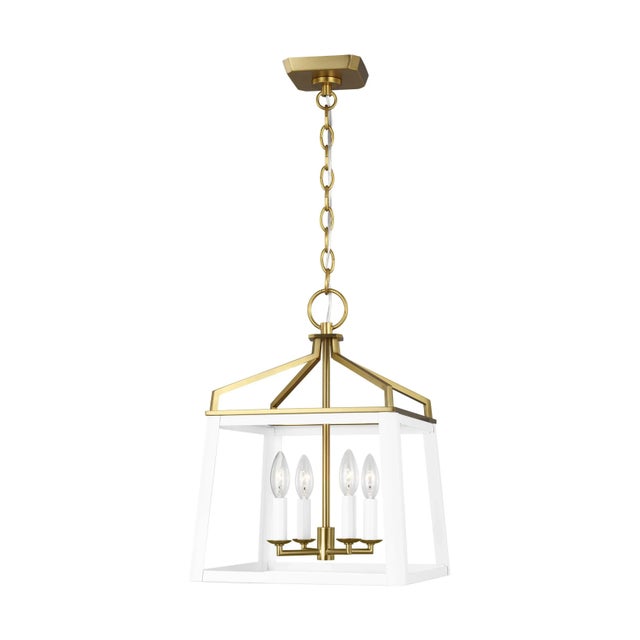 The Carlow four-light single-tier chandelier in matte white is a traditional tapered square lantern that is wider at the...