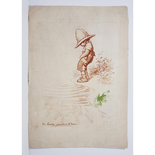 French Country Pair of Antique Original Parisian Humor Art Lithographs From 1922 & 1926 by Artist George Redon For Sale - Image 3 of 10