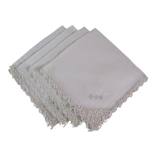 Arts and Crafts Embroidered Linen Napkins - Set of 4 For Sale