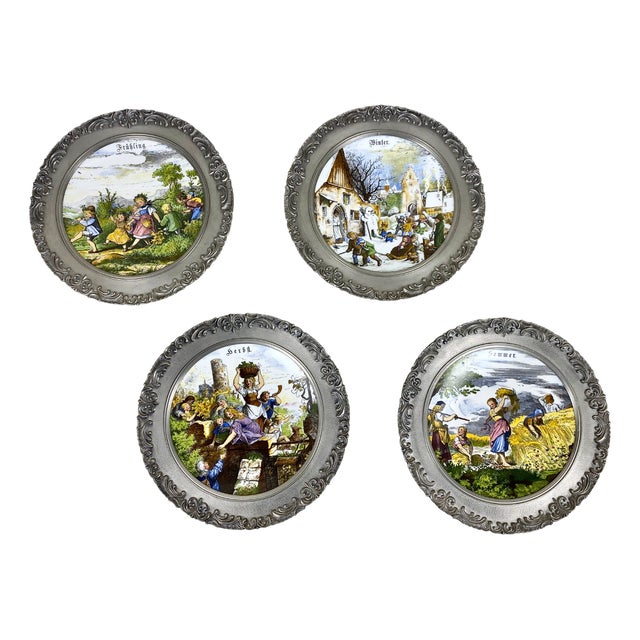Vintage Wall Plates in Porcelain and Tin from BMF, 1970s, Set of 4 For Sale