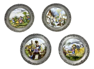 Vintage Wall Plates in Porcelain and Tin from BMF, 1970s, Set of 4