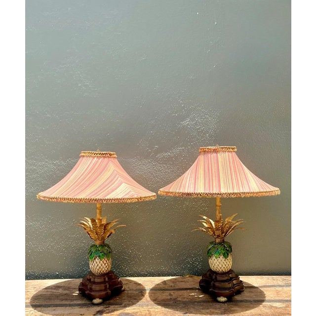 Vintage Frederick Cooper Enamel Pineapple Lamps - A Pair For Sale - Image 10 of 13