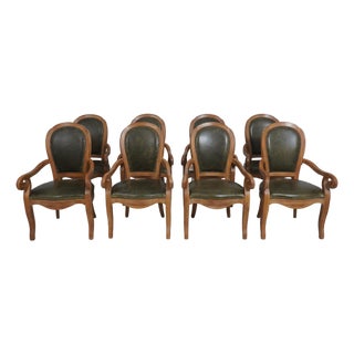 Set of 8 French Style Leather Upholstered Armchairs For Sale