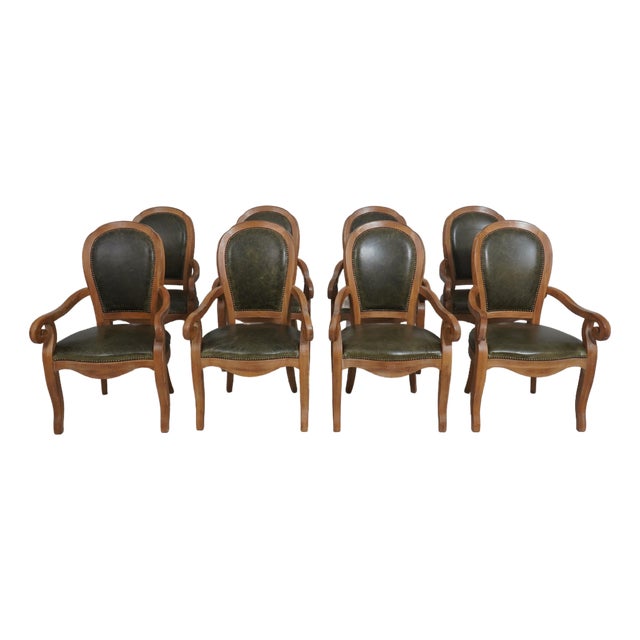 Set of 8 French Style Leather Upholstered Armchairs For Sale