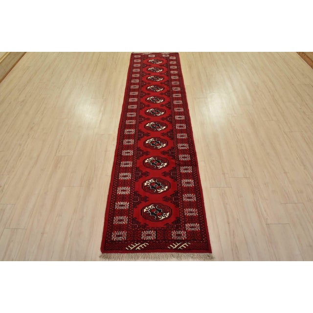 Tribal Turkmen Runner 2’7” X 9’6” Red Wool Vintage Tribal Hand-Knotted Oriental Rug For Sale - Image 3 of 11
