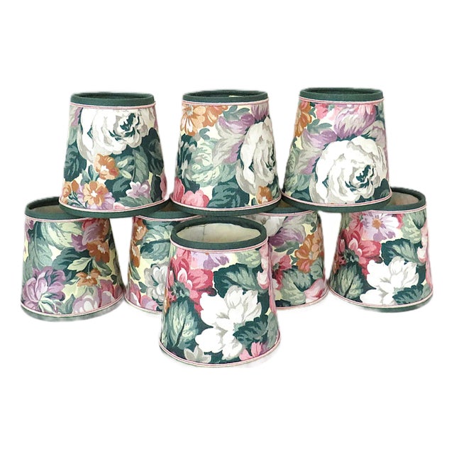 Set of 8 Clip-on Lamp Chandelier Shades Roses Floral Flowers Sconces & Matching Chain Slip Cover For Sale