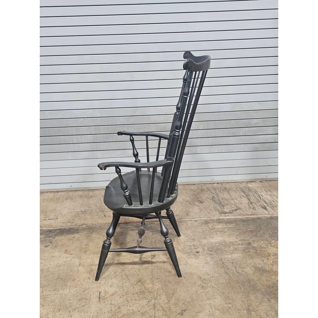Black d.r. Dimes Black Fan Back Carved Windsor Arm Chair Bench Made New Hampshire For Sale - Image 8 of 12