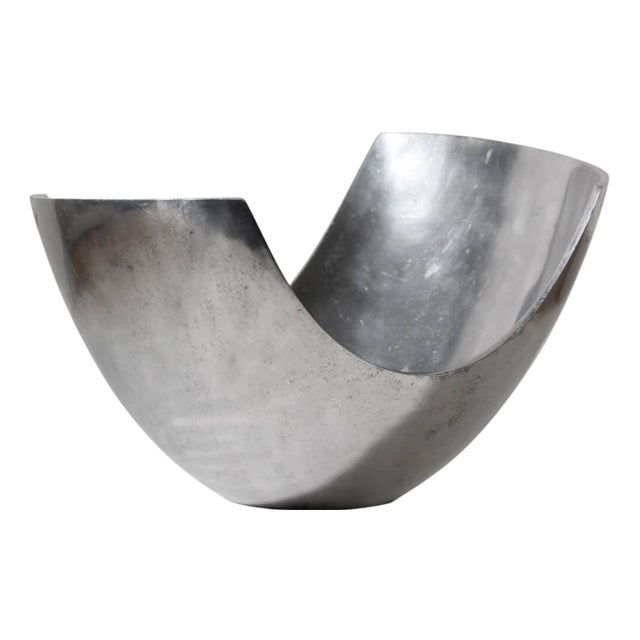 Large Asymmetric Deep Bowl in Polished Aluminum, 1980 For Sale