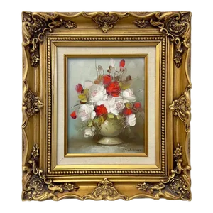 Still Life Flowers Oil on Canvas Painting in Custom Gilt Frame, Signed C.Johnson