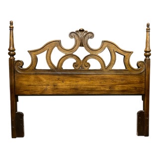 1980s Full to Queen Scroll Wood Headboard For Sale