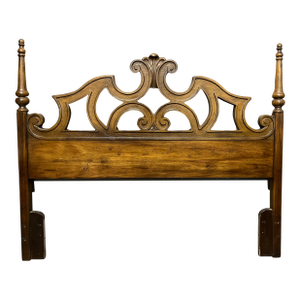 1980s Full to Queen Scroll Wood Headboard