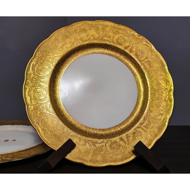 Early 20th Century Set of 6 Antique George Jones & Sons Dinner Plates – Embossed Gold Rim, Bavaria Mark For Sale - Image 9 of 12